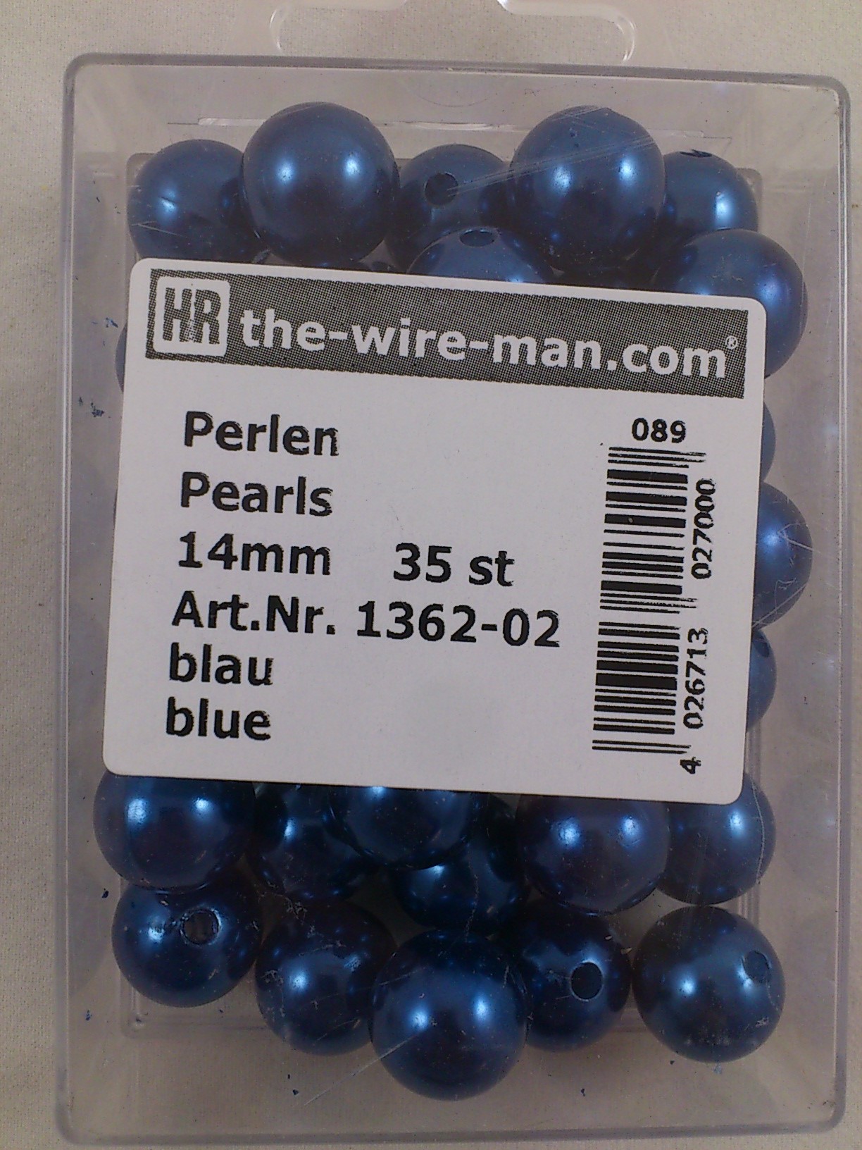 Perlen blau 14 mm. 35 st.